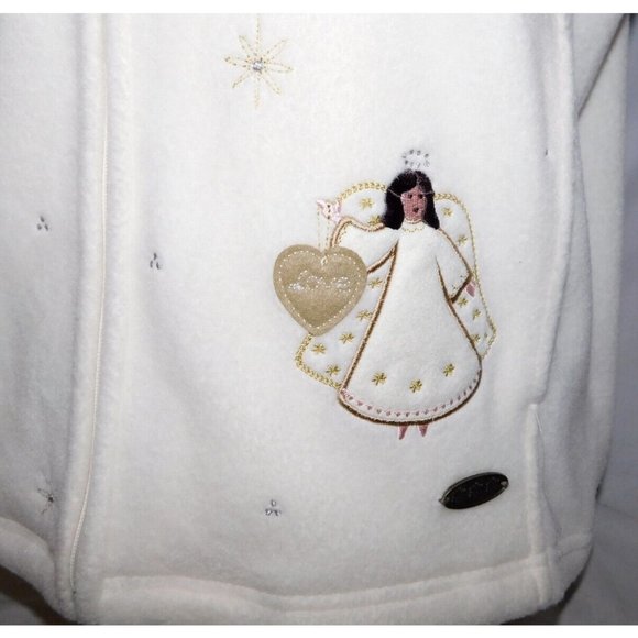 Northern Reflections Off White Christmas Angels Womens L Full Zip Fleece Vest - Picture 10 of 12